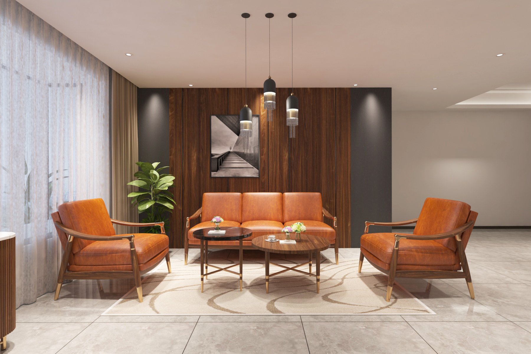 Bộ phòng khách Flinton 6 món (solid walnut) - Ảnh 6