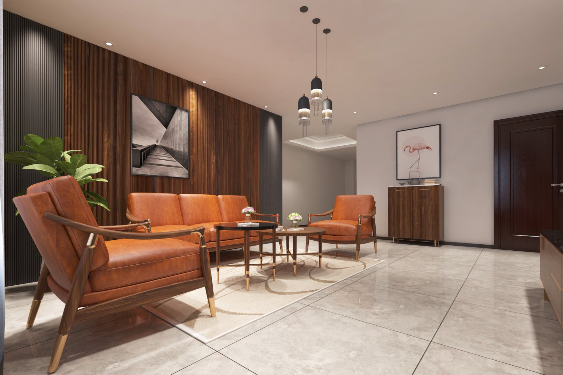 Bộ phòng khách Flinton 6 món (solid walnut) - Ảnh 4