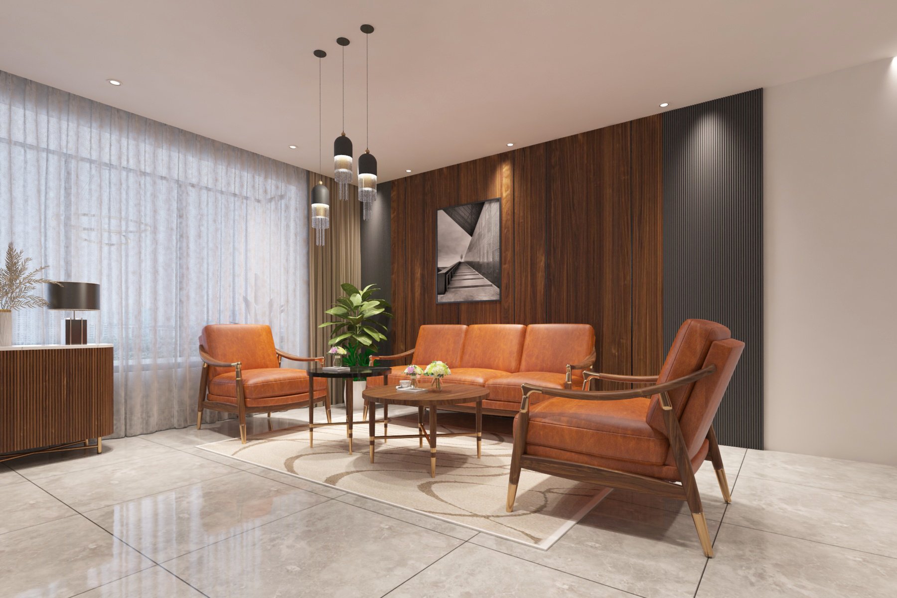 Bộ phòng khách Flinton 6 món (solid walnut) - Ảnh 2