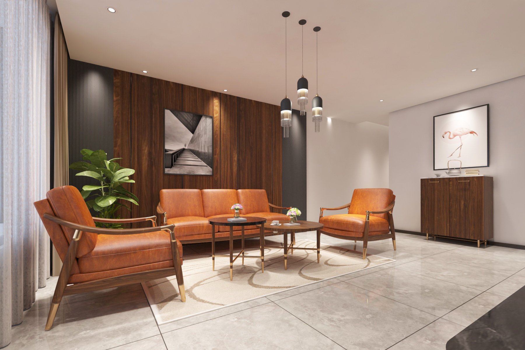 Bộ phòng khách Flinton 6 món (solid walnut) - Ảnh 7